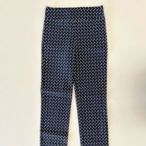 NWT - Margaret M Women’s Black/White/Blue Geometric Slim Pull On Pants Size XS